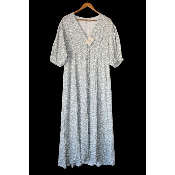 NWT Faherty Havana Floral Maxi Dress Linen Blend Large Button fronts Smoke $198 - Picture 6 of 12